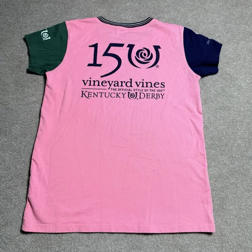 Vineyard Vines Girls 150th Kentucky Derby Colorblock Shirt Pink Navy Green L 14